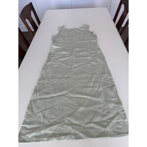 Vintage Sage Green 100% Linen Maxi Dress Size 14P Victoria Holley Lagenlook